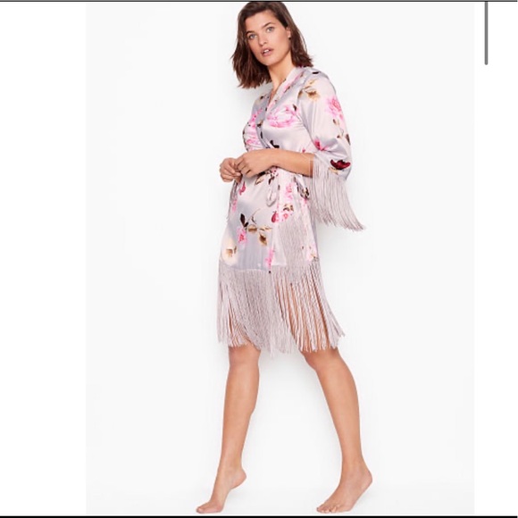 Victorias Secret Fringe Trim Floral Robe & Bra - Picture 3 of 5